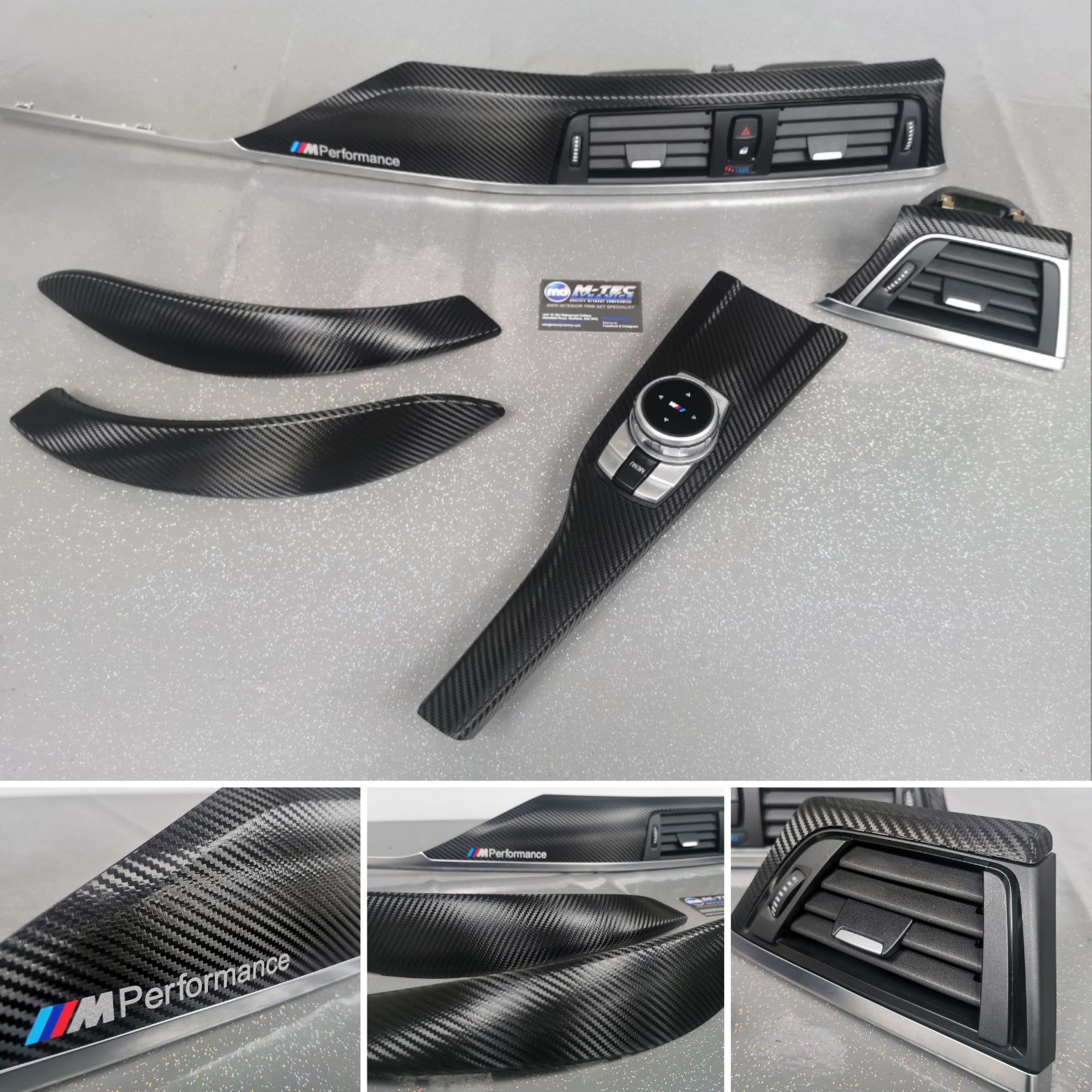 BMW F32 F82 4-SERIES COUPE INTERIOR TRIM SET - DEEP TEXTURED GLOSSY CARBON / SILVER ACCENT (MTD-TEX)